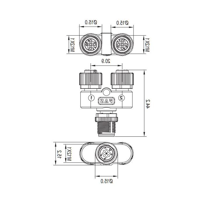 M12 5Pin male/2M12 5Pin female 、Y-connector、644331