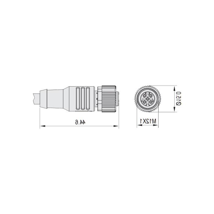 M12 3Pin、母头直型、耐高温120℃、单端预铸PUR柔性电缆、黑色护套、64H001-XXX